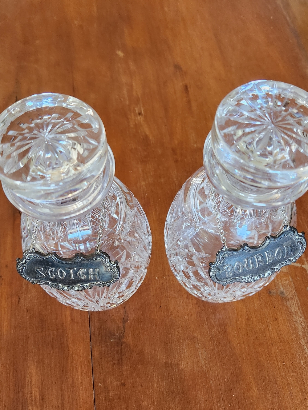 Waterford Crystal Vintage Decanter Set With Silver Plated Tags Bourbon Scotch - Picture 14 of 15